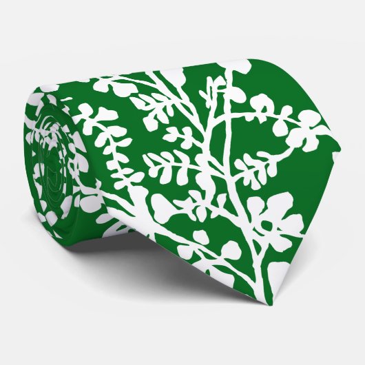 Cravate Motif répété Floral Vert Et Blanc (Roulé)