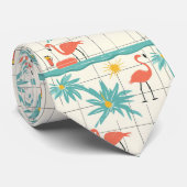 Cravate Motif Rétro de Piscine aux Flamants Roses d'Été (7 (Roulé)