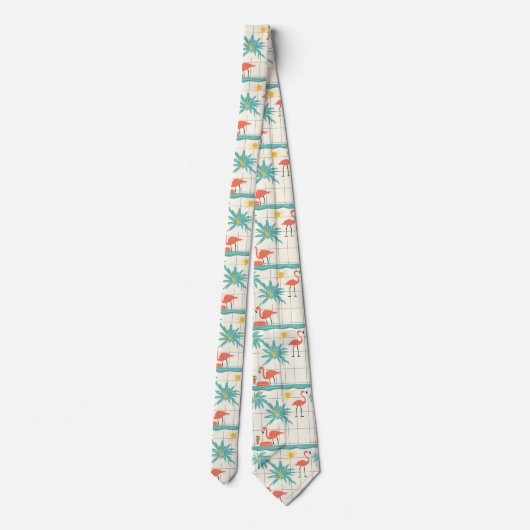 Cravate Motif Rétro de Piscine aux Flamants Roses d'Été (7 (Dos)