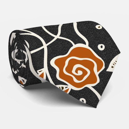 Cravate Motif rétro simple - Noir et orange (Roulé)