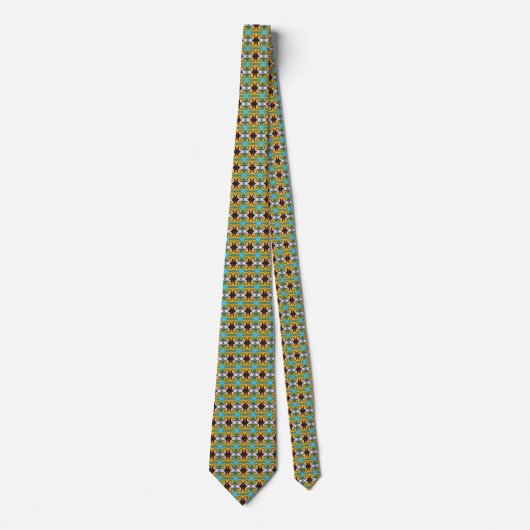 Cravate Motif rétro tendance en jaune, bleu, marron, blanc (Devant)