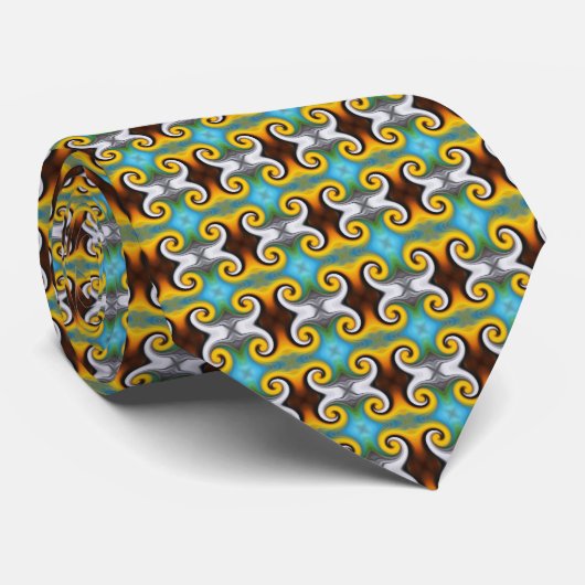 Cravate Motif rétro tendance en jaune, bleu, marron, blanc (Roulé)