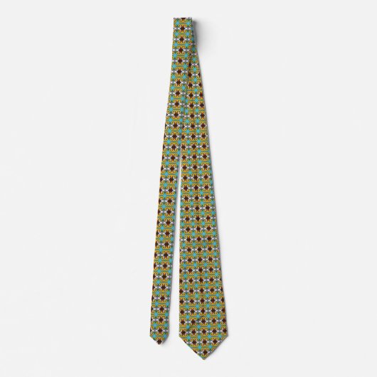 Cravate Motif rétro tendance en jaune, bleu, marron, blanc (Dos)