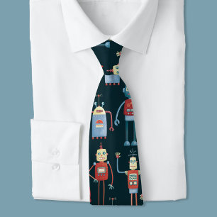 Cravate Motif Robot Rétro Cute Dark