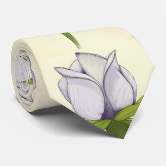 Cravate motif rose blanc (Roulé)