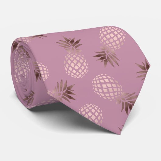 Cravate Motif rose élégant et mignon d'ananas d'or (Roulé)