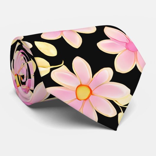 Cravate Motif rose et noir (Roulé)