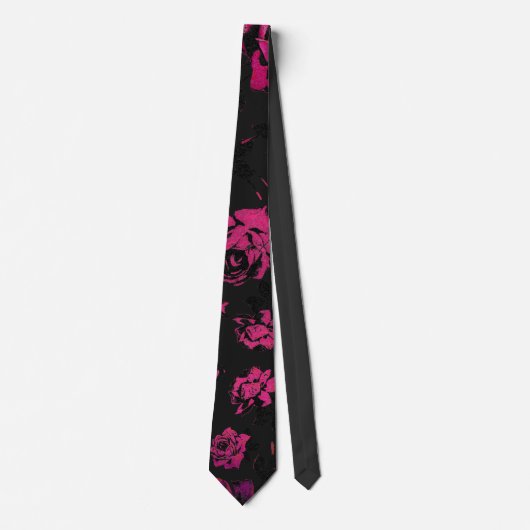 Cravate Motif rose et noir rustique de roses de tige (Devant)