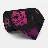 Cravate Motif rose et noir rustique de roses de tige (Roulé)