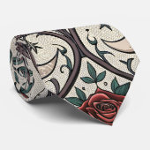 Cravate Motif Rose Gothique Foncé (1) (Roulé)