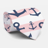 Cravate Motif rose nautique d'ancre de bleu marine de (Roulé)