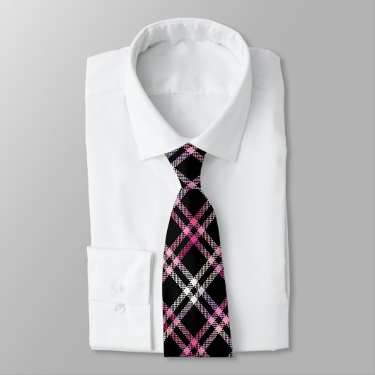 Cravate Motif rose noir blanc plaid (Attaché)
