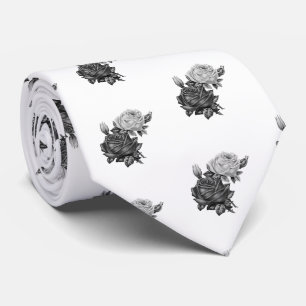 Cravate Motif rose noir et blanc