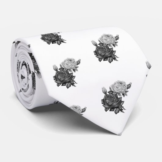 Cravate Motif rose noir et blanc (Roulé)