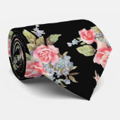 Cravate Motif Rose noir et rose (Roulé)