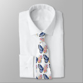 Cravate Motif Rose papillon bleu rose or (Attaché)