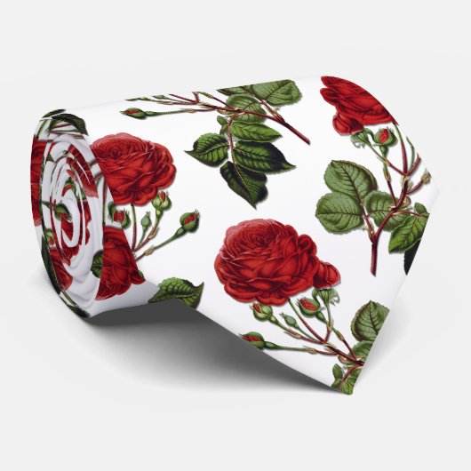 Cravate Motif Rose Red Long Stem (Roulé)