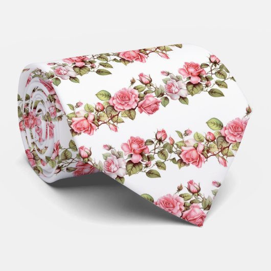 Cravate motif rose roses (Roulé)