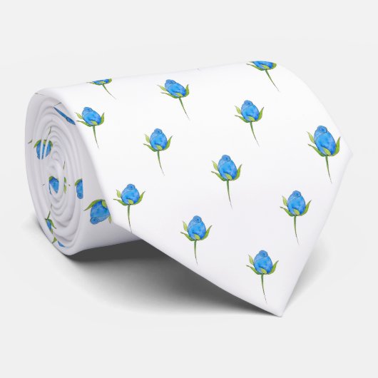 Cravate Motif Rosebud bleu (Roulé)