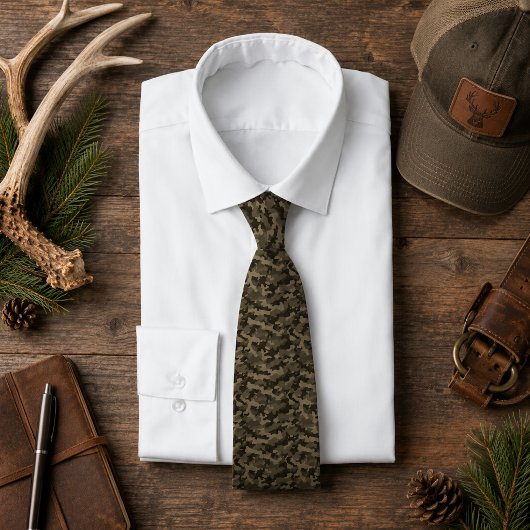 Cravate Motif rustique de chasseur camouflage vert