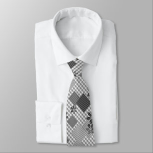 Cravate Motif rustique en patchwork noir et blanc rétro