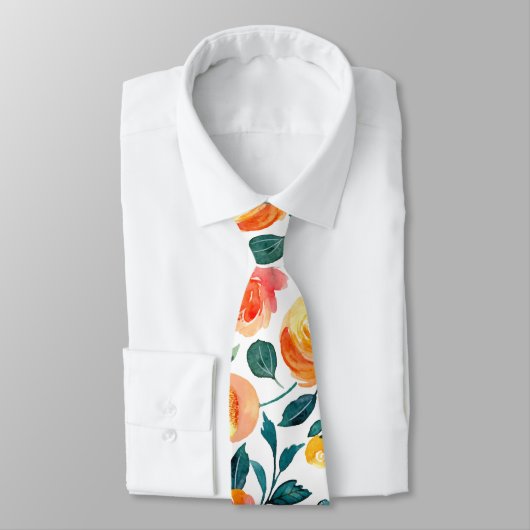 Cravate Motif Rustique Jaune Orange Aquarelle (Attaché)
