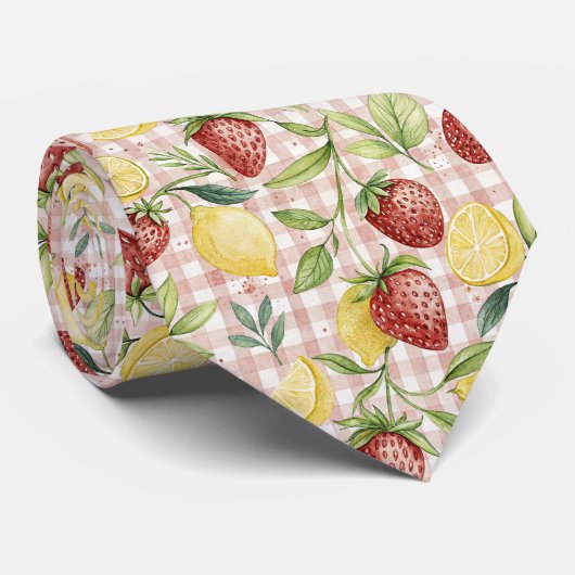 Cravate Motif rustique terreux de fraise et d'agrumes (7) (Roulé)