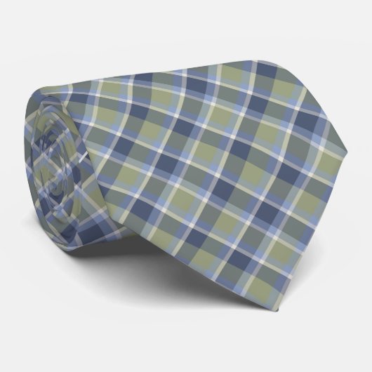 Cravate Motif Sage vert et bleu Plaid (Roulé)
