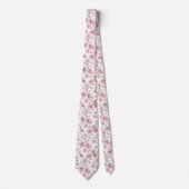 Cravate Motif Sakura en fleurs de cerises roses sur blanc  (Devant)