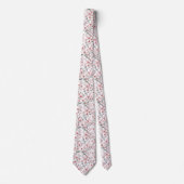 Cravate Motif Sakura en fleurs de cerises roses sur blanc  (Devant)