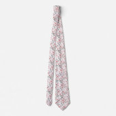 Cravate Motif Sakura en fleurs de cerises roses sur blanc  (Dos)