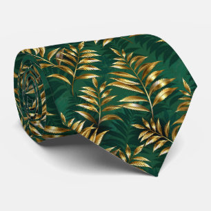 Cravate Motif sans couture avec des fougères dorées