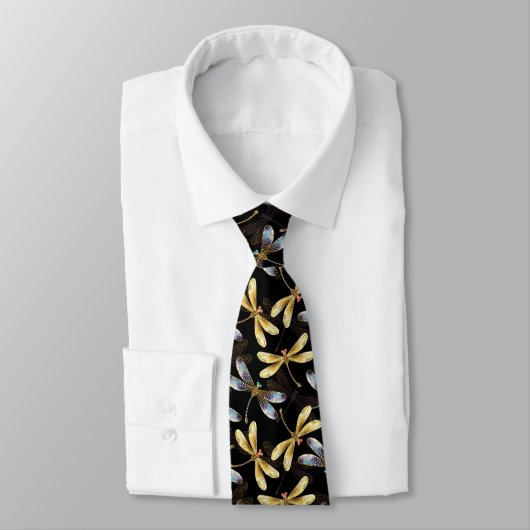 Cravate Motif sans couture avec libellules d'or (Attaché)