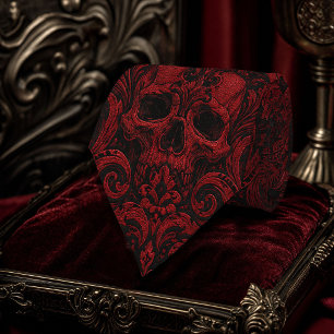 Cravate Motif sans couture damassé gothique rouge et noir