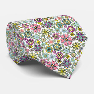 Cravate Motif sans couture de couleurs de fleurs rétro de 
