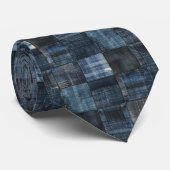 Cravate Motif sans couture de patchwork en denim indigo (Roulé)