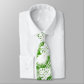 CRAVATE MOTIF SANS COUTURE FEUILLES VERT BLANC (Attaché)
