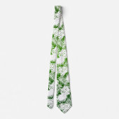 CRAVATE MOTIF SANS COUTURE FEUILLES VERT BLANC (Dos)