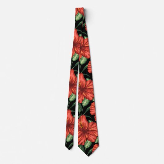 Cravate Motif sans couture Fleurs rouges tropicales feuill (Dos)