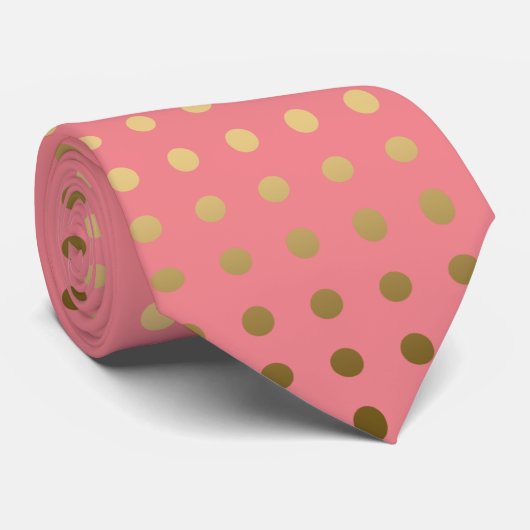 Cravate Motif sans couture or et rose Polka-point (Roulé)