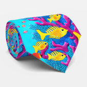 Cravate Motif sans fil de poissons tropicaux (Roulé)
