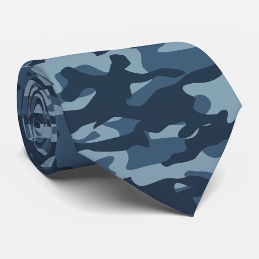 Cravate Motif simple Camouflage bleu (Roulé)