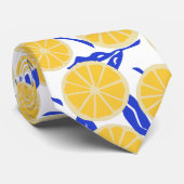 Cravate Motif Simples Tranches de Citron Bleu Botanique (Roulé)