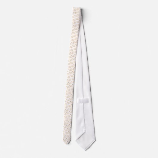 Cravate Motif Soleil Orange À La Main En Blanc (Dos)