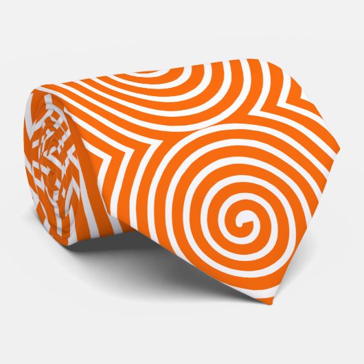 Cravate Motif spiral - orange et blanc (Roulé)