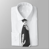 Cravate Motif succulent blanc et noir moderne de cactus (Attaché)