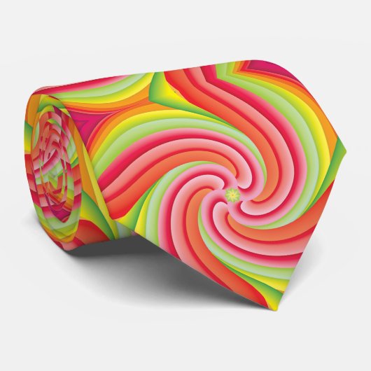 Cravate Motif Super rétro rose et vert (Roulé)