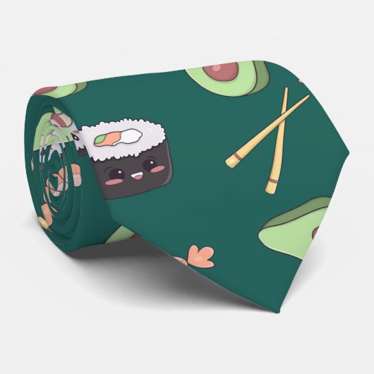 Cravate Motif Sushi vert mignon (Roulé)
