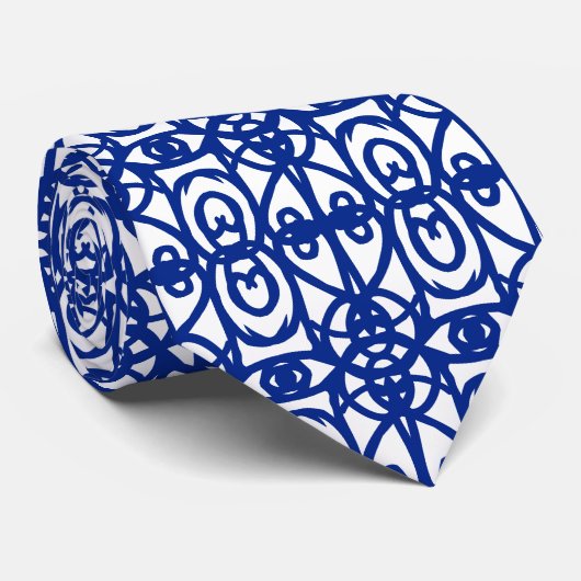 Cravate Motif Tao bleu et blanc moderne (Roulé)