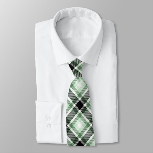 Cravate Motif Tartan blanc, noir, vert (Attaché)